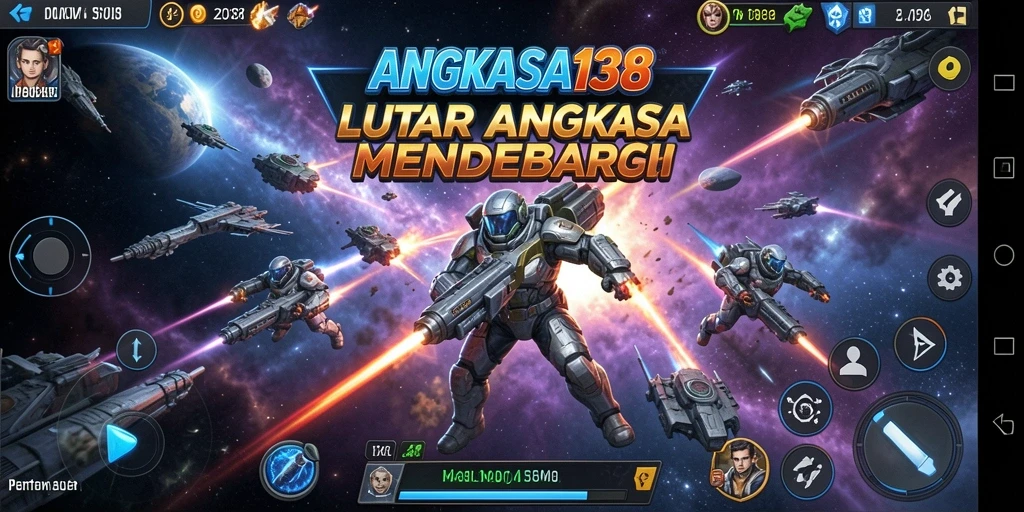 Screenshot gameplay <strong>ANGKASA138</strong> yang menunjukkan pertempuran luar angkasa yang intens.