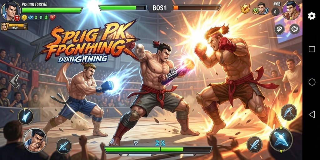 Skrinsut gameplay BOS01 menunjukkan karakter bertarung dalam aksi yang mendebarkan.